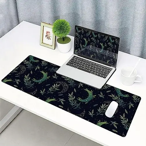 SANWUMIAN Gaming Mouse Pad, XXL Extended Computer Keyboard Long Mouse Mat, Large Desk Pad for Office Laptop, Non-Slip Rubber Base with Stitched Edge Mousepad, 31.5X11.8 inch Black Boho Magic Moon - 6