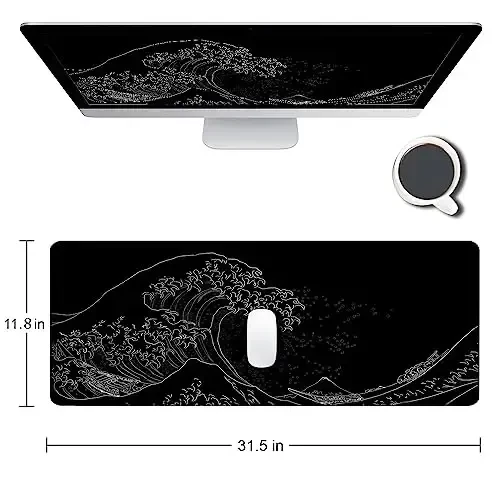 SANWUMIAN Gaming Mouse Pad, Large Mouse Pads for Desk, Non-Slip Rubber Base Mousepad, Keyboard Mouse Mat, Desk Pad with Stitched Edges, 31.5x11.8inch, The Great Wave Off Kanagawa - SANWUMIAN (1)