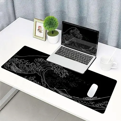 SANWUMIAN Gaming Mouse Pad, Large Mouse Pads for Desk, Non-Slip Rubber Base Mousepad, Keyboard Mouse Mat, Desk Pad with Stitched Edges, 31.5x11.8inch, The Great Wave Off Kanagawa - 6