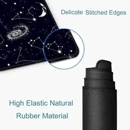 SANWUMIAN Stitched Edges bilan katta o'yin sichqonchasi paneli, Qora Yulduz turkumi stol matosi kengaytirilgan klaviatura paneli, Klaviatura va sichqoncha uchun sirpanmaydigan kauchuk asosli stol paneli, 31.5X11.8 dyuym, Quyosh va Oy - 3