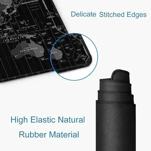 SANWUMIAN Tikilgan qirralari bo'lgan katta o'yin sichqonchasi, Stol Mat Kengaytirilgan klaviatura pedi, Noutbuk, Ofis, Uy uchun sirpanmaydigan kauchuk taglik Stol pedi, 31.5X11.8 dyuymli Qora Dunyo xaritasi - 5