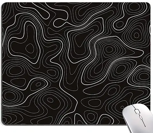 SANWUMIAN Topographic Contour Map Mouse Pad, Black Minimalist Mouse Mat Waterproof Non-Slip Rubber Base MousePads for Office Laptop Computer Desk - SANWUMIAN