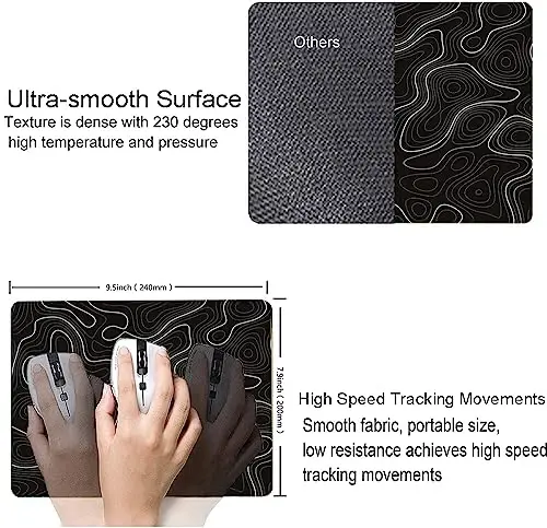 SANWUMIAN Topografik Kontur Xaritasi Sichqoncha Yostig'i, Qora Minimalistik Sichqoncha Mat Suv o'tkazmaydigan Sirpanmaydigan Rezina Taglik Ofis Noutbuk Kompyuter Stol uchun Sichqoncha Yostiqchalari - 3