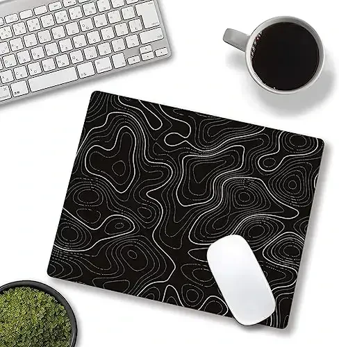 SANWUMIAN Topographic Contour Map Mouse Pad, Black Minimalist Mouse Mat Waterproof Non-Slip Rubber Base MousePads for Office Laptop Computer Desk - 4