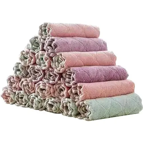 SAOYOAS 20 Pack Kitchen Towels Quick Dry Washcloths, Coral Velvet Dishtowels Multipurpose Reusable Cloths, Soft Tea Absorbent Cleaning Cloths Double-Sided Microfiber Lint Free Rags. - 1