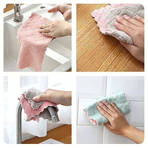 SAOYOAS 20 Pack Kitchen Towels Quick Dry Washcloths, Coral Velvet Dishtowels Multipurpose Reusable Cloths, Soft Tea Absorbent Cleaning Cloths Double-Sided Microfiber Lint Free Rags. - 4
