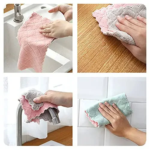 SAOYOAS 20 Pack Kitchen Towels Quick Dry Washcloths, Coral Velvet Dishtowels Multipurpose Reusable Cloths, Soft Tea Absorbent Cleaning Cloths Double-Sided Microfiber Lint Free Rags. - 4