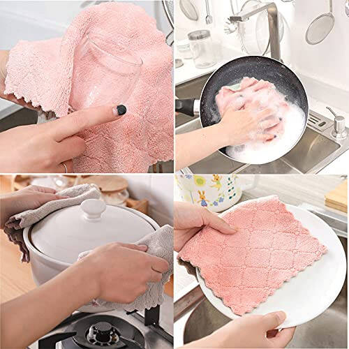 SAOYOAS 20 Pack Kitchen Towels Quick Dry Washcloths, Coral Velvet Dishtowels Multipurpose Reusable Cloths, Soft Tea Absorbent Cleaning Cloths Double-Sided Microfiber Lint Free Rags. - 2