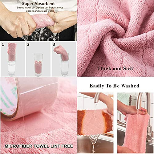 SAOYOAS 20 Pack Kitchen Towels Quick Dry Washcloths, Coral Velvet Dishtowels Multipurpose Reusable Cloths, Soft Tea Absorbent Cleaning Cloths Double-Sided Microfiber Lint Free Rags. - 3