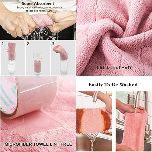 SAOYOAS 20 Pack Kitchen Towels Quick Dry Washcloths, Coral Velvet Dishtowels Multipurpose Reusable Cloths, Soft Tea Absorbent Cleaning Cloths Double-Sided Microfiber Lint Free Rags. - 3