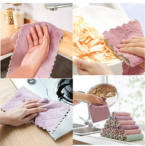 SAOYOAS 20 Pack Kitchen Towels Quick Dry Washcloths, Coral Velvet Dishtowels Multipurpose Reusable Cloths, Soft Tea Absorbent Cleaning Cloths Double-Sided Microfiber Lint Free Rags. - 5