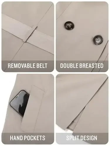 SaphiRose Ayollar Suvga chidamli Trençkot Ikki qator tugmali Uzun Palto Yechiladigan kapyushonli - 4