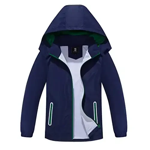 Kids Rain Jacket Waterproof Raincoat Mesh Lined Coat with Removable Hood for Boys Girls - Kids