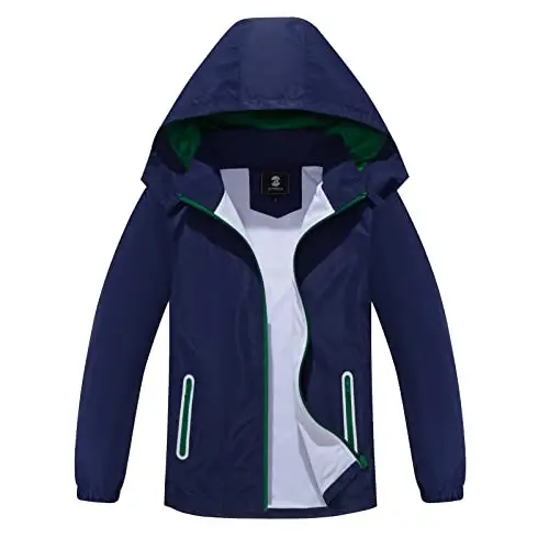 Kids Rain Jacket Waterproof Raincoat Mesh Lined Coat with Removable Hood for Boys Girls - 1