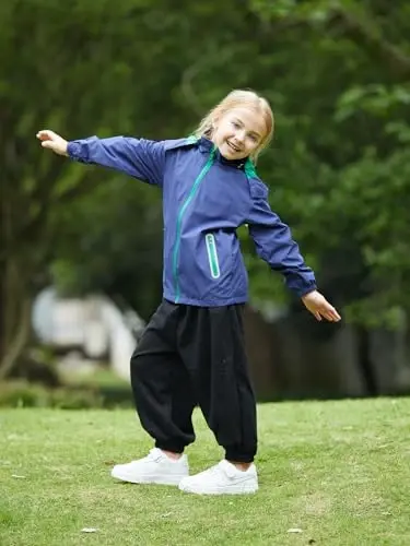 Kids Rain Jacket Waterproof Raincoat Mesh Lined Coat with Removable Hood for Boys Girls - 3