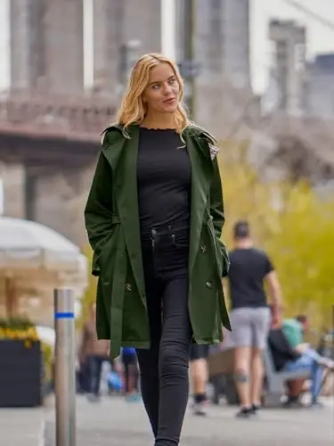 SaphiRose Women's Water-Resistant Trench Coat Double-Breasted Long Peacoat with Removable Hood - 6