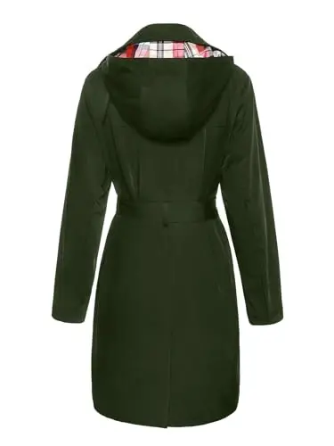 SaphiRose Women's Water-Resistant Trench Coat Double-Breasted Long Peacoat with Removable Hood - 2