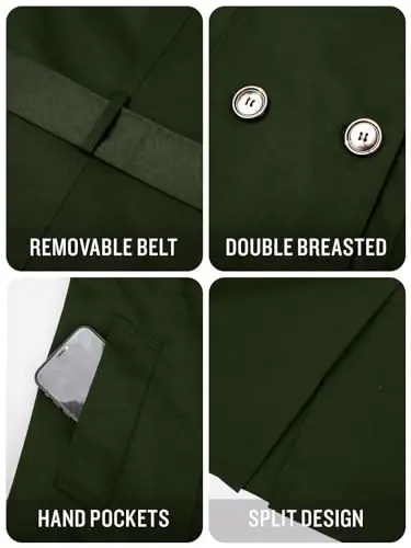 SaphiRose Women's Water-Resistant Trench Coat Double-Breasted Long Peacoat with Removable Hood - 5