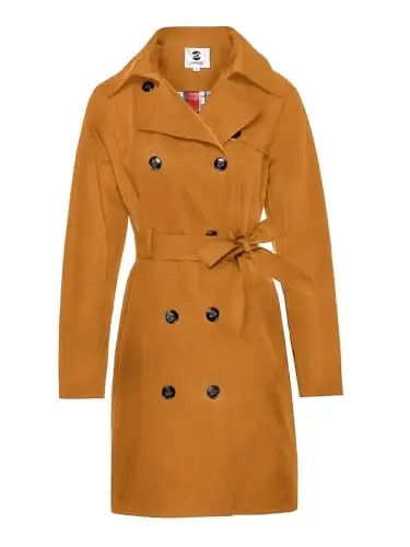 SaphiRose Women's Water-Resistant Trench Coat Double-Breasted Long Peacoat with Removable Hood - 1