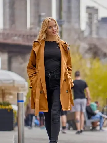 SaphiRose Women's Water-Resistant Trench Coat Double-Breasted Long Peacoat with Removable Hood - 5