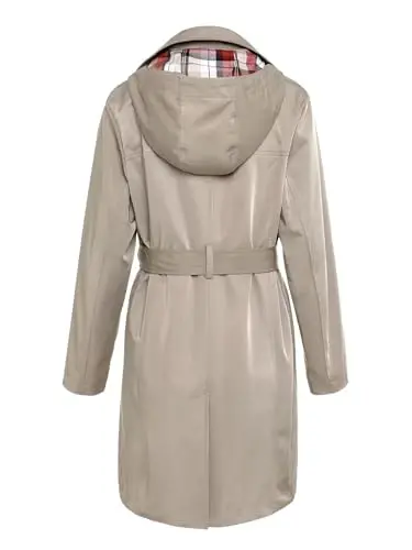 SaphiRose Women's Water-Resistant Trench Coat Double-Breasted Long Peacoat with Removable Hood - 2