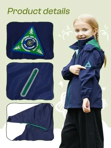 SaphiRose Kids Rain Jacket Waterproof Raincoat Mesh Lined Coat with Removable Hood for Boys Girls - 4