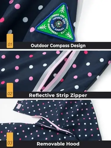 SaphiRose Kids Waterproof Rain Jacket Mesh Lined with Removable Hood | Lightweight rain coat, windproof, breathable, school, camping, travel, outdoor play, boys and girls - 6