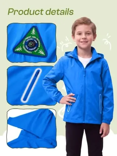 SaphiRose Kids Waterproof Rain Jacket Mesh Lined with Removable Hood | Lightweight rain coat, windproof, breathable, school, camping, travel, outdoor play, boys and girls - 3