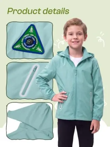SaphiRose Kids Waterproof Rain Jacket Mesh Lined with Removable Hood | Lightweight rain coat, windproof, breathable, school, camping, travel, outdoor play, boys and girls - 3