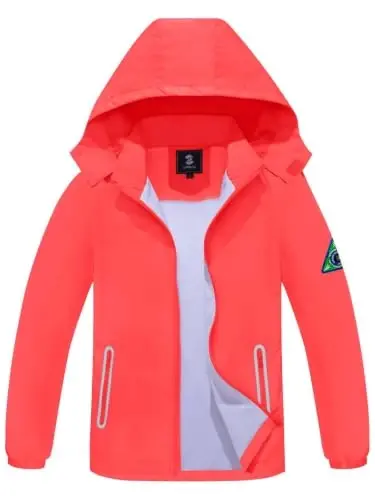 SaphiRose Kids Waterproof Rain Jacket Mesh Lined with Removable Hood | Lightweight rain coat, windproof, breathable, school, camping, travel, outdoor play, boys and girls - 1