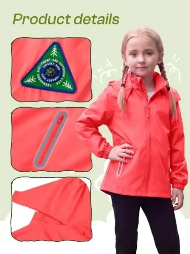 SaphiRose Kids Waterproof Rain Jacket Mesh Lined with Removable Hood | Lightweight rain coat, windproof, breathable, school, camping, travel, outdoor play, boys and girls - 3