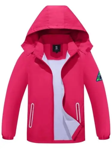 SaphiRose Kids Waterproof Rain Jacket Mesh Lined with Removable Hood | Lightweight rain coat, windproof, breathable, school, camping, travel, outdoor play, boys and girls - 1