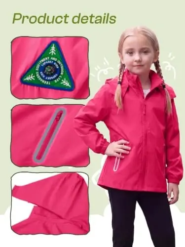 SaphiRose Kids Waterproof Rain Jacket Mesh Lined with Removable Hood | Lightweight rain coat, windproof, breathable, school, camping, travel, outdoor play, boys and girls - 3