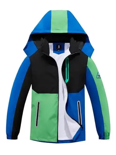 SaphiRose Kids Waterproof Rain Jacket Mesh Lined with Removable Hood | Lightweight rain coat, windproof, breathable, school, camping, travel, outdoor play, boys and girls - 1