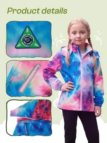 SaphiRose Kids Waterproof Rain Jacket Mesh Lined with Removable Hood | Lightweight rain coat, windproof, breathable, school, camping, travel, outdoor play, boys and girls - 3
