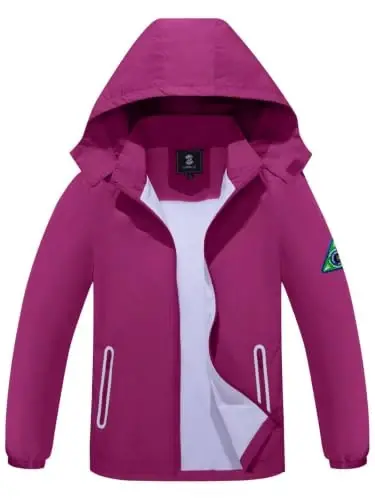 SaphiRose Kids Waterproof Rain Jacket Mesh Lined with Removable Hood | Lightweight rain coat, windproof, breathable, school, camping, travel, outdoor play, boys and girls - 1