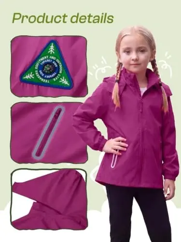 SaphiRose Kids Waterproof Rain Jacket Mesh Lined with Removable Hood | Lightweight rain coat, windproof, breathable, school, camping, travel, outdoor play, boys and girls - 3