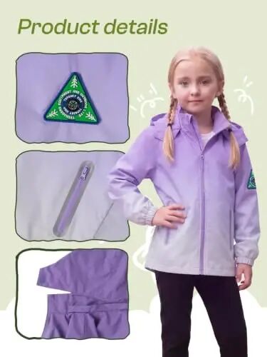SaphiRose Kids Waterproof Rain Jacket Mesh Lined with Removable Hood | Lightweight rain coat, windproof, breathable, school, camping, travel, outdoor play, boys and girls - 3