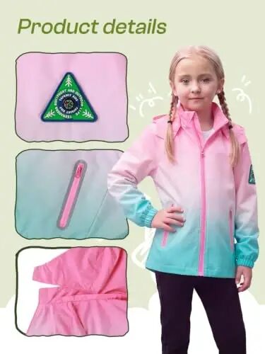 SaphiRose Kids Waterproof Rain Jacket Mesh Lined with Removable Hood | Lightweight rain coat, windproof, breathable, school, camping, travel, outdoor play, boys and girls - 3