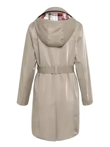 SaphiRose Women's Water-Resistant Trench Coat Double-Breasted Long Peacoat with Removable Hood - 2