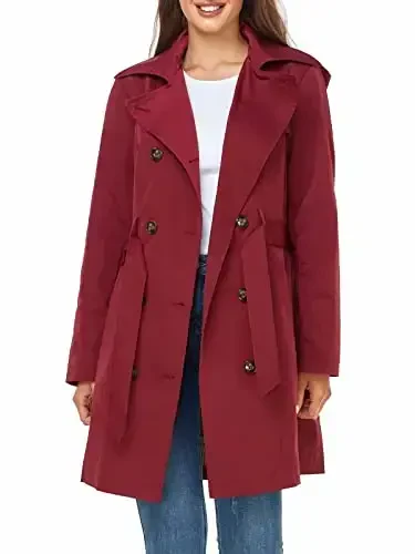 SaphiRose Women's Water-Resistant Trench Coat Double-Breasted Long Peacoat with Removable Hood - SAPHIROSE