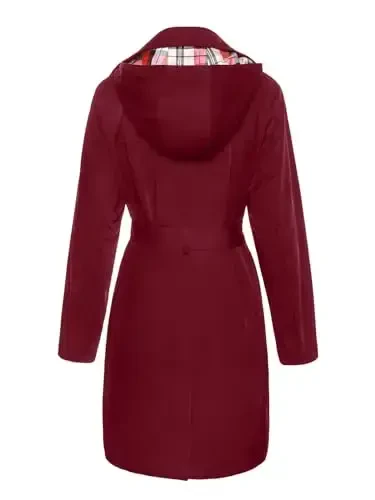 SaphiRose Women's Water-Resistant Trench Coat Double-Breasted Long Peacoat with Removable Hood - SAPHIROSE (1)