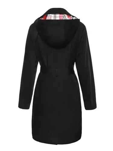 SaphiRose Women's Water-Resistant Trench Coat Double-Breasted Long Peacoat with Removable Hood - 2