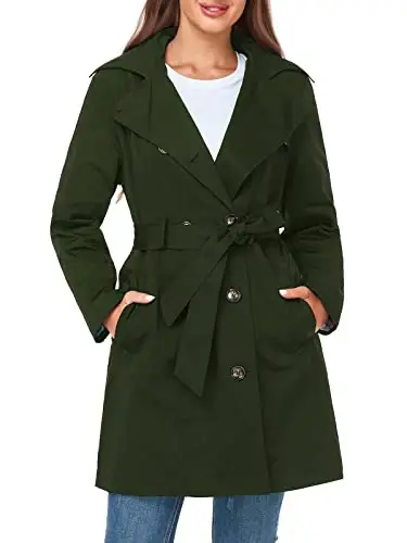 SaphiRose Women's Water-Resistant Trench Coat Double-Breasted Long Peacoat with Removable Hood - SAPHIROSE