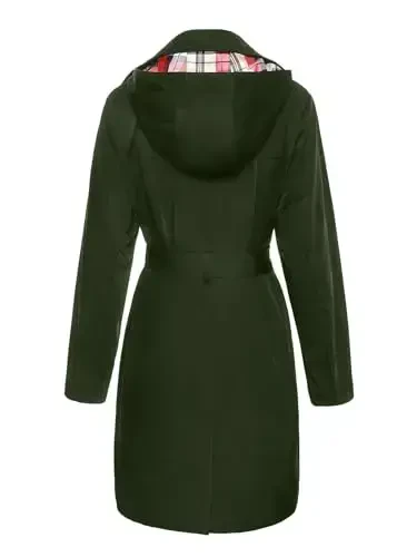 SaphiRose Women's Water-Resistant Trench Coat Double-Breasted Long Peacoat with Removable Hood - 2