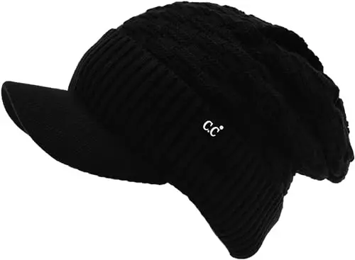 C.C Beanie Fuzzy Fleece Lining Warm Oversized Chunky Soft Stretchy Ribbed Slouchy Knit Hat with Visor Brim - 3