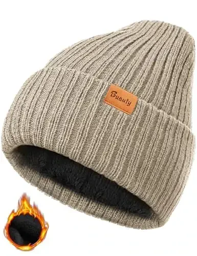 Beanie Hats for Men Women Fleece Winter Hat Chunky Knit Skull Stocking Caps for Guys Thermal Snow Hat Heated Cuffed Gift - MODAZONE