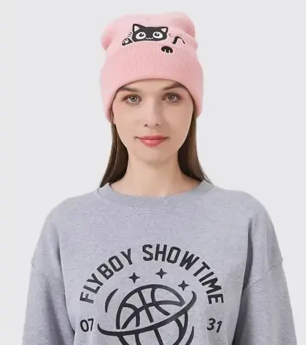 Cat Beanie Hats for Women Cute Cat Lovers Gifts Women's Winter Animal Knitted Hats for Girls - 6