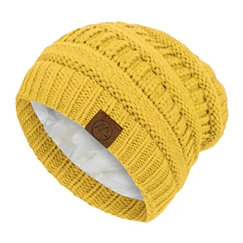 Beanies Women Satin Lined Beanie Winter Hats for Women Silk Lined Slouchy Beanie for Winter Warm Knit Cuffed Beanie Hat - BEANIES