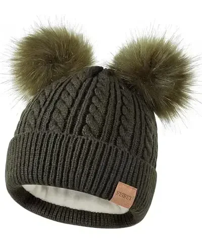 Beanies Women with Double Pom Pom, Winter Hats for Women Cold Weather Warm Knit Fleece Lined, Cute Beanie Cap for Daily Use - 1